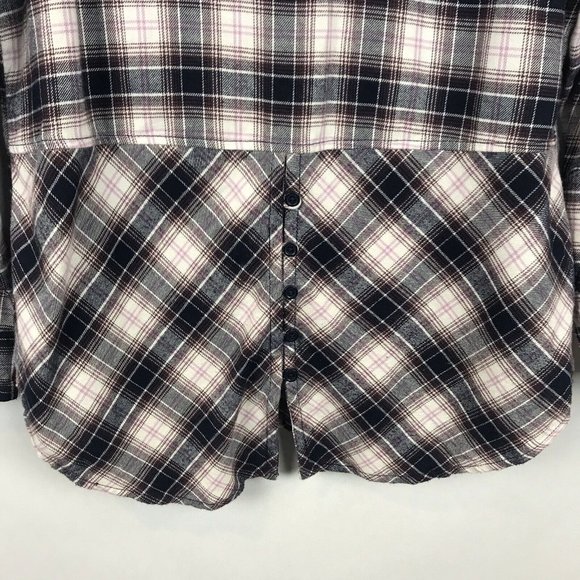 Beach Lunch Lounge Sable Plaid Flannel Shirt Button Back Women's Size Small - Picture 5 of 6